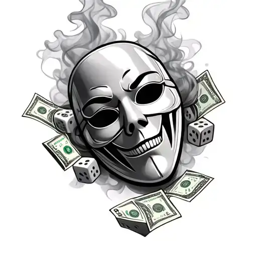 Mask With Smoke Around It And Money And Dice With Life Is A Gamble