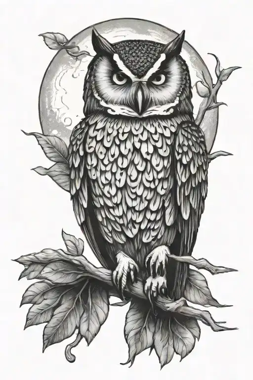 Owl And Moon Rising