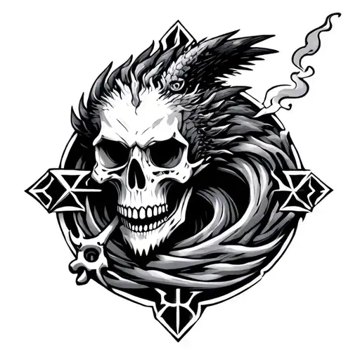 Star Crow Skull Bones Dragon Viking Smoking Shoulder Design Scorched Serfave Waves Cross