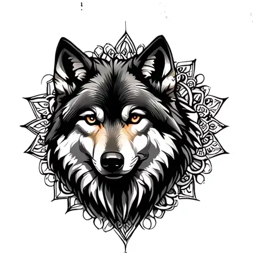 Wolf With Mandala Design Incorporating Elements