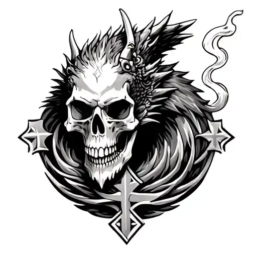 Star Crow Skull Bones Dragon Viking Smoking Shoulder Design Scorched Serfave Waves Cross