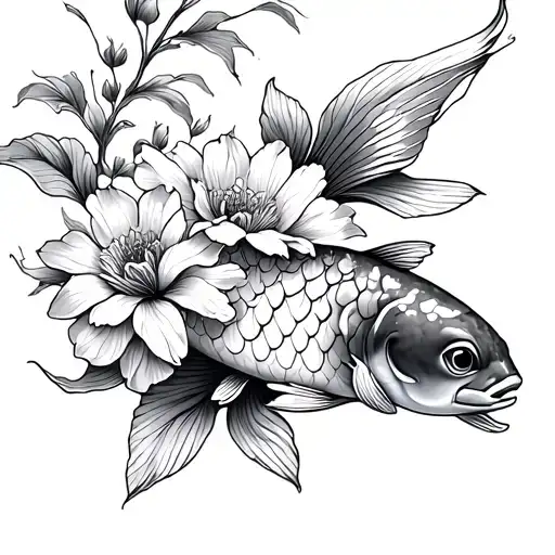 Flower Sleeve With Koi Fish Swimming