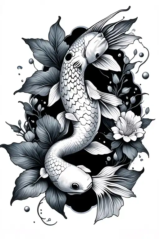 Flower Sleeve With Koi Fish Swimming Gracefully