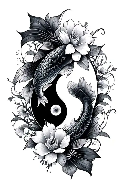 Flower Sleeve With Koi Fish Swimming Gracefully Ying Yang