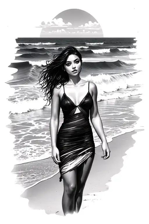 Ocean Atlantic And Woman On The Beach