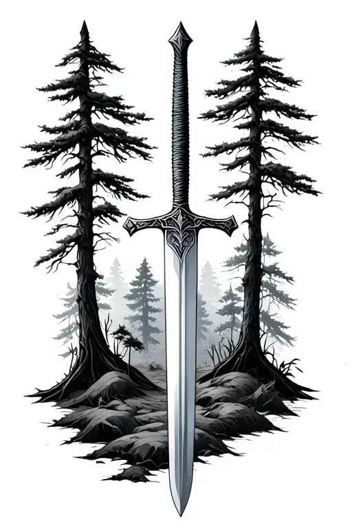 Forest With Small Sword In The Ground