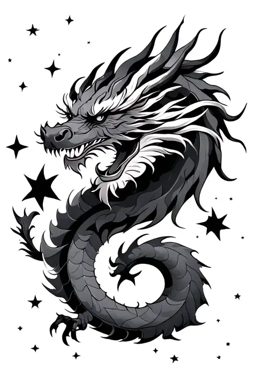 Japanese Dragon In Nightsky With Stars
