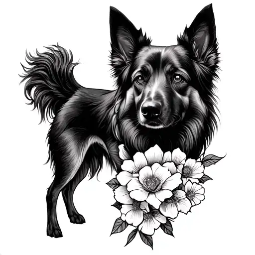 Outline German Sherpherd Floral