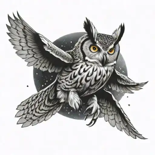 A Extreme Large European Horned Owl Flying In Space Catching The Earth