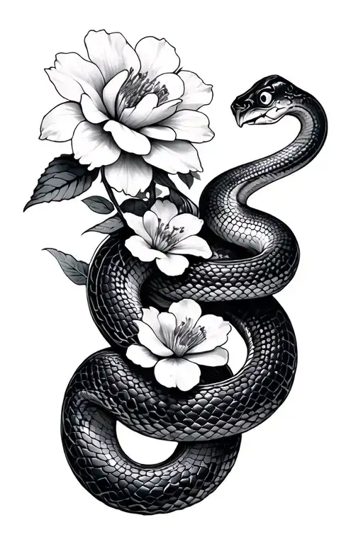 Snake Wrapped Around Arm With Flowers