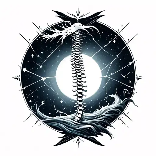 Spine Tattoo Design That Has Some Features Of The Constellation And A Bit Of The Ocean
