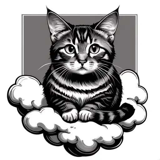 Cat Sitting On Wrap Around Cloud Background