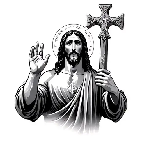 Jesus With Open Hands Reaching And A Crusador