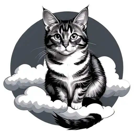 Cat Sitting On Wrap Around Cloud Background