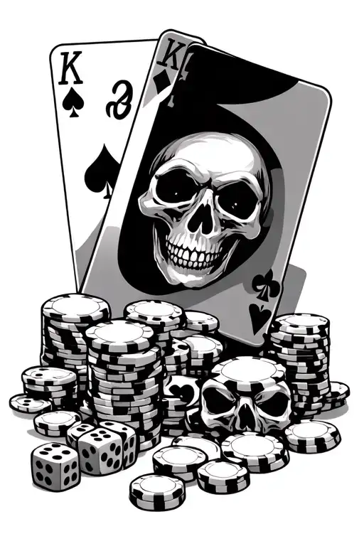 Poker Cards With Skulls And Chips With Dice In Vegas