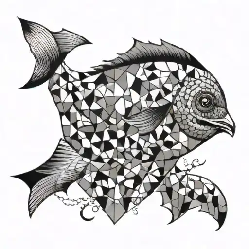 A Fish With A Seagull And The Sea Geometric Shape