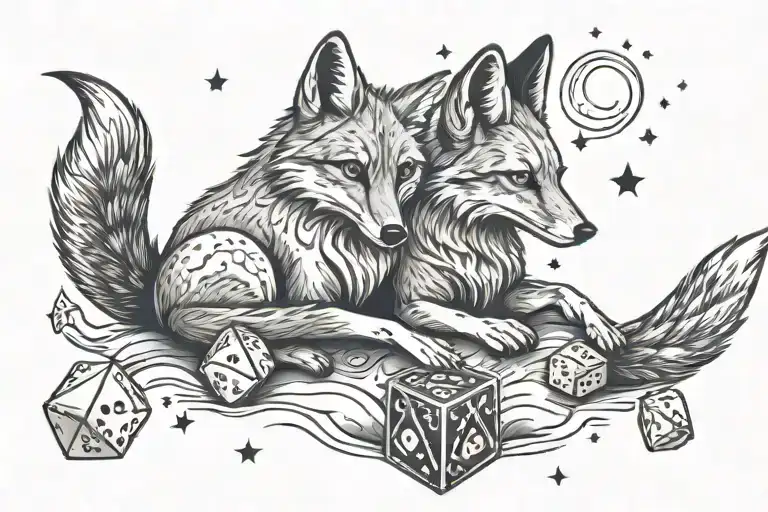 A Nature Scene With A Fox And A Coyote Playing A Game Of Gaming Dice For Money Under A Starry Sky