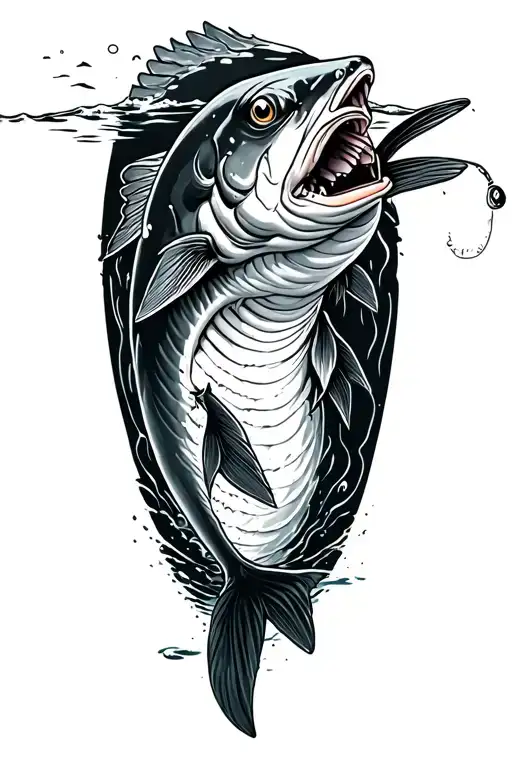 Create A Tattoo Of A Musky Chasing A Lure With An Under Water Theme