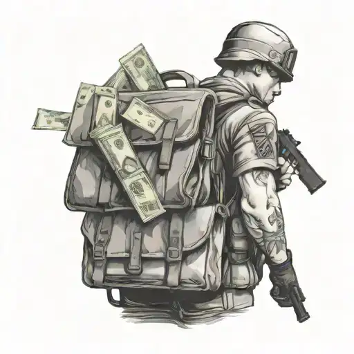 A Soldier Holding A Briefcase Full Of Money With A Gun Strapped To Their Side