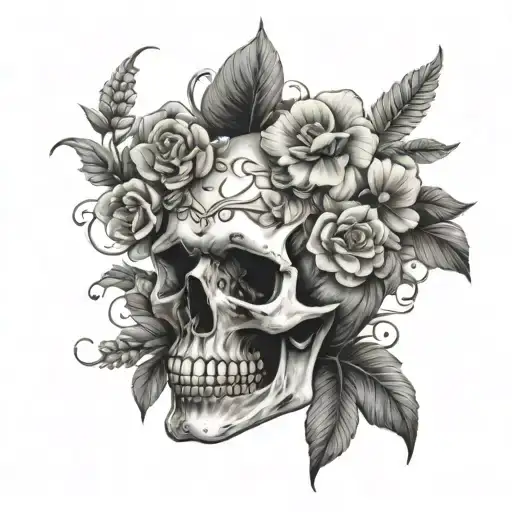 Skull Getting Filled With Plants And Flowers