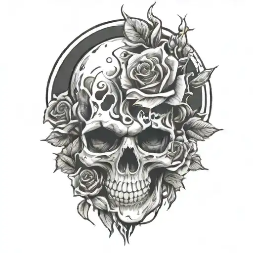 Fire With Roses And Skulls
