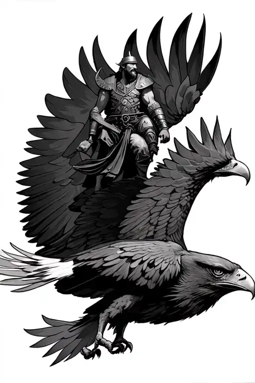 Viking On Top Of An Eagle Flying