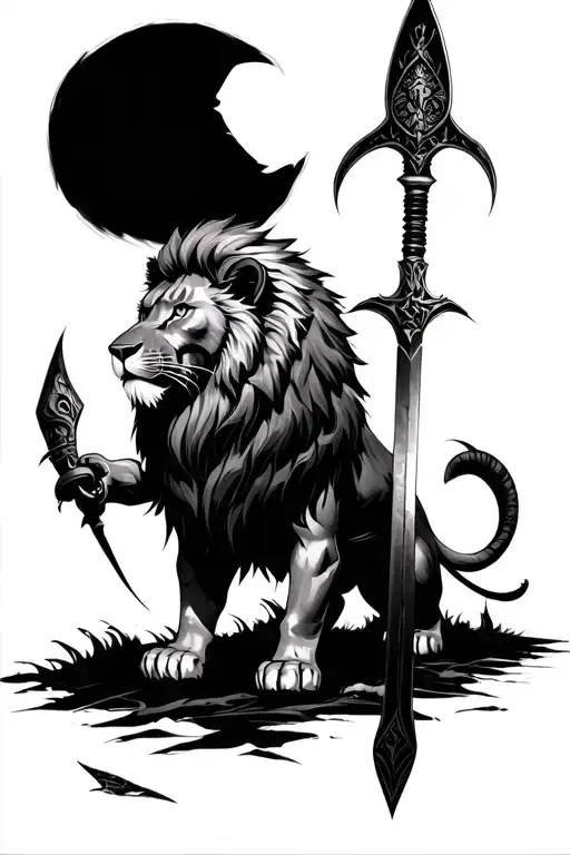 Lion With A Warrior Infront Wiht No Weapons