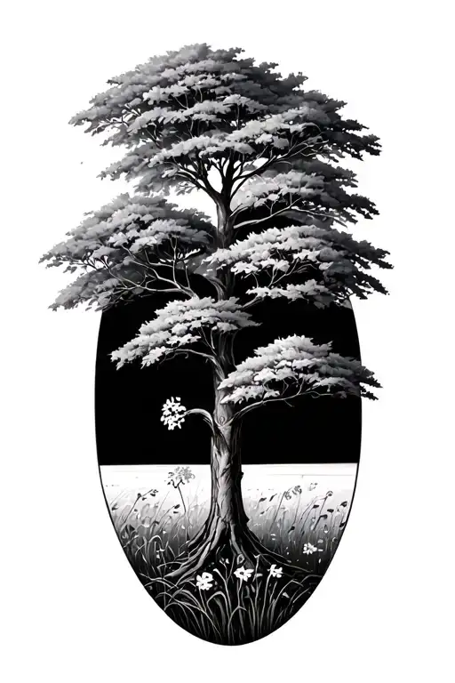 Minimalist Aspen Tree On A Field Holding Flowers Without Background