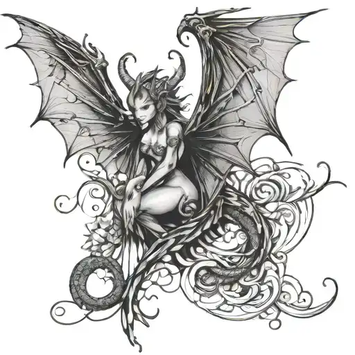 Dragon Fairy Wings Minimal Line Art