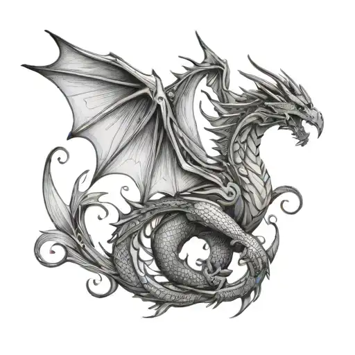 Fairy Wing Dragon Minimal Line Art And Dot Work