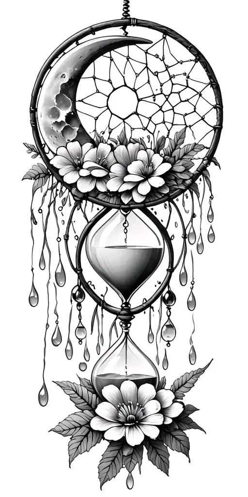 An Hourglass Moon Dream Catcher Filled With Flowers Nature Tears Broken Depressed