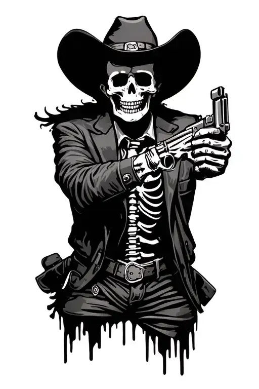 Skeleton Cowboy Holding Pistol