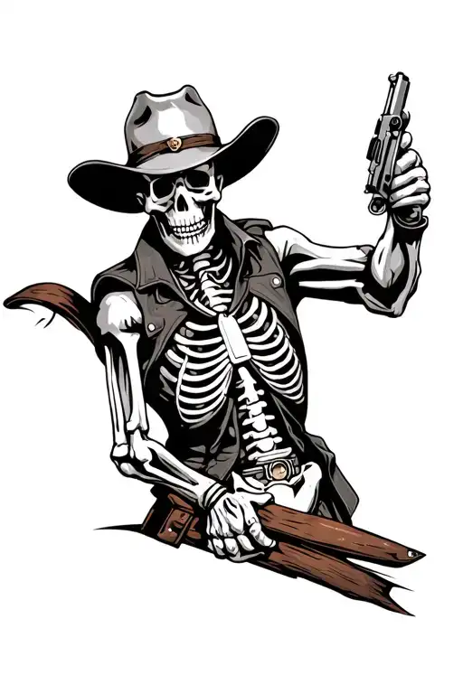 Skeleton Cowboy Holding Pistol