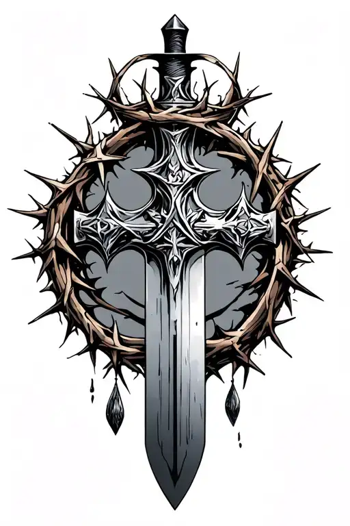 Cross Looking Like A Sword With The Crown Of Thorns Hanging On The Handle