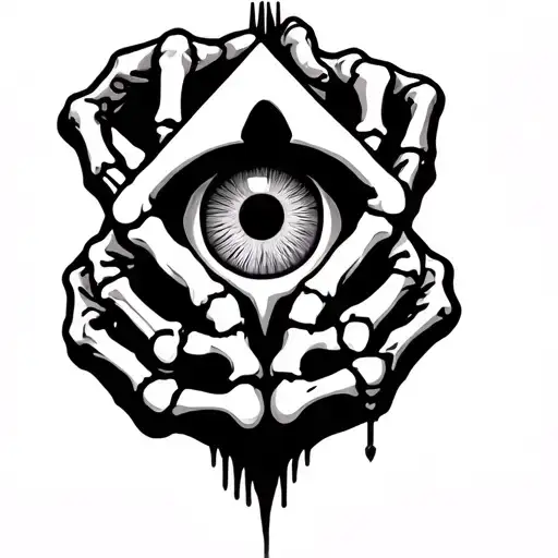 Skeleton Fingers Making A Triangle With An Eye Inside