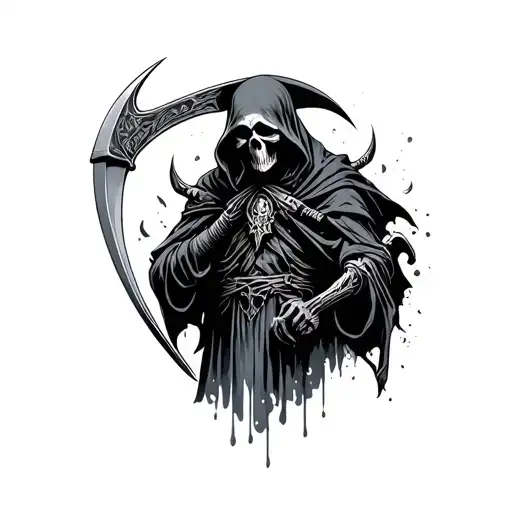 Mechanical Grim Reaper Holding A Scythe