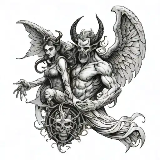 Demon And Angel Controlling Human