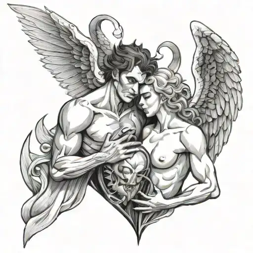 Demon And Angel Influencing Human Heart