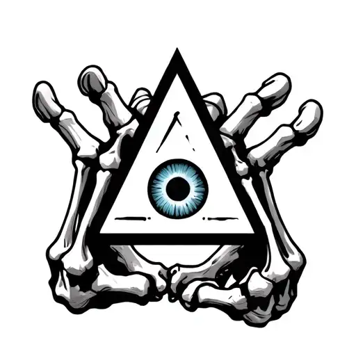 Skeleton Fingers Making A Triangle With An Eye Symbol Integrated