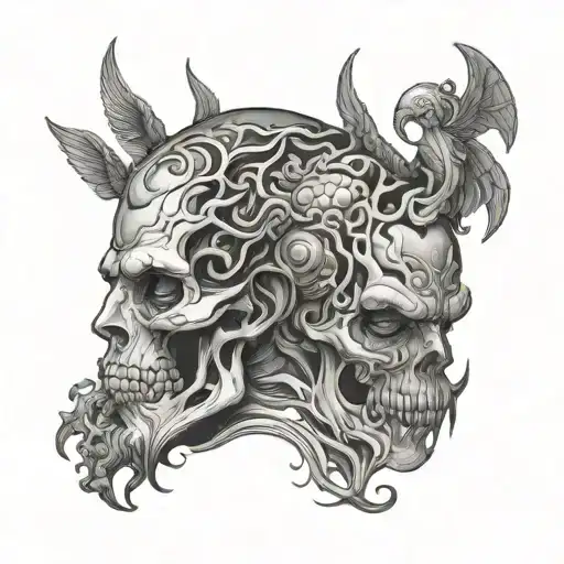 Demon And Angel Influencing Human Brain