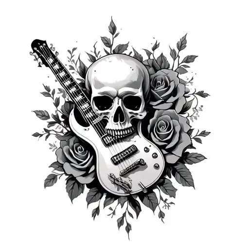Electric Guitar Skull And Roses Intertwined