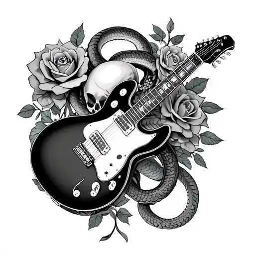 Electric Guitar Skull And Roses Intertwined Snakes