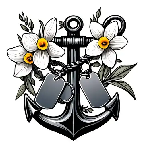 Navy Anchor With Daffodil And Dog Tags Hanging