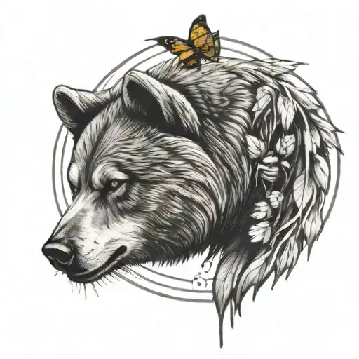 Bear Paw Next To Wolf Paw With Bumble Bee Between Them