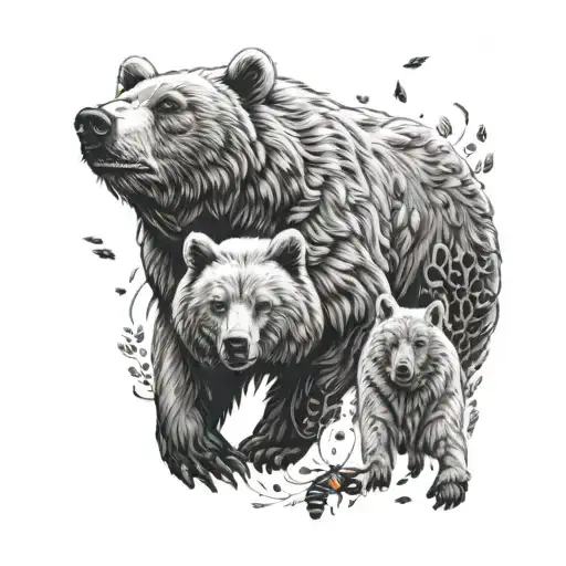 Bear And Wolf Surrounded By Bees