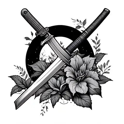 Tattoo Represented By Strength And Perseventity Even In The Face Of Failure With A Katana Or Plants
