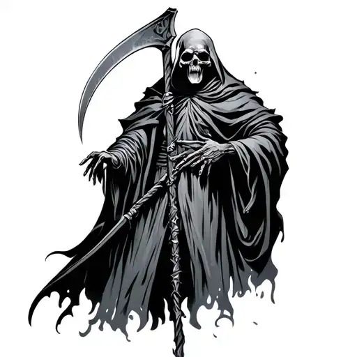 Mechanical Grim Reaper Holding A Scythe Standing Tall