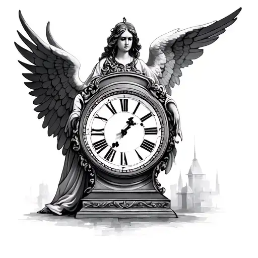 Like My Mother And Grandmother We Walk Towards A Clock With An Angel Who Looks At Us From Above