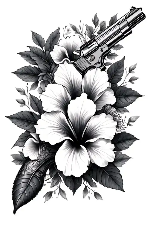 Sleve Tattoo For Arm Hibiscus Flowers Loyalty Guns