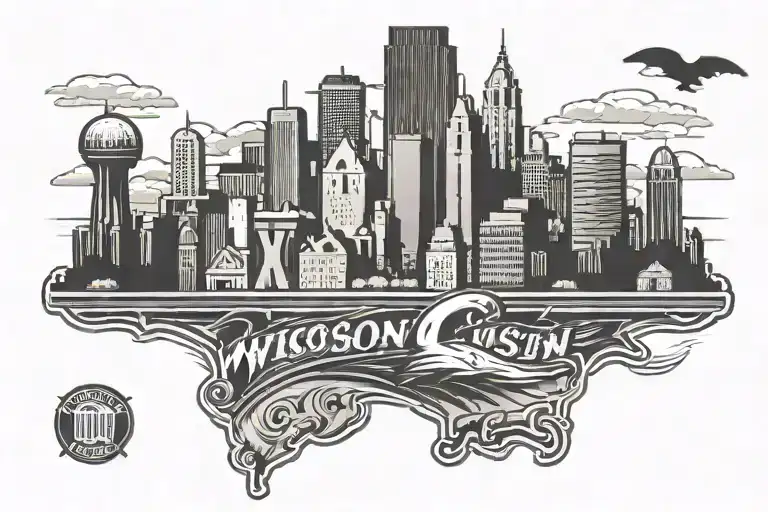 Wisconsin Logo In The Middle City Skyline In The Background